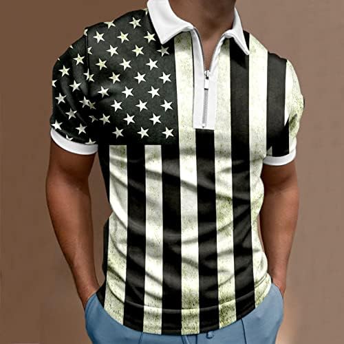 Зддо Менс патриотски Поло кошули, 4 -ти јули Гроздобер Американско знаме 1/4 поштенски врвови летни кратки ракави голф кошула за голф