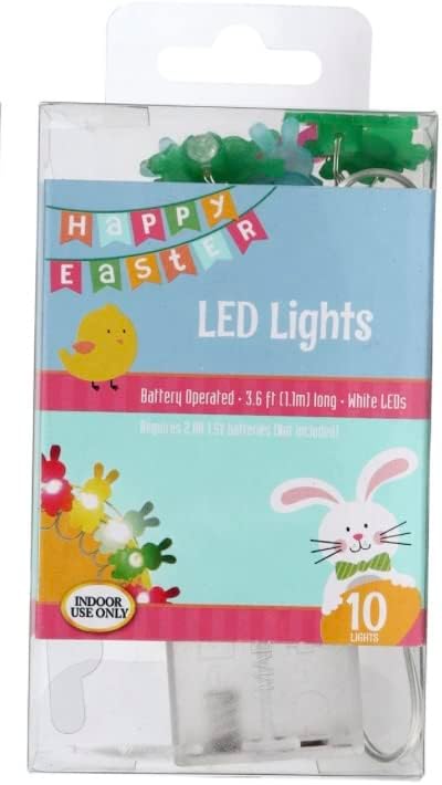 Велигденски шарени зајаче LED светла | Батеријата управува со 10 светла за брои | 3,6 стапки долга влакно