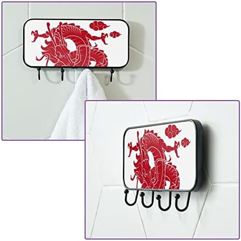 Виокси Традиционална Кинеска Решетка За Палто Поставена На Ѕид Од Змеј со 4 Куки, Самолепливи Куки За Закачување Облека За Палто, Клучеви,