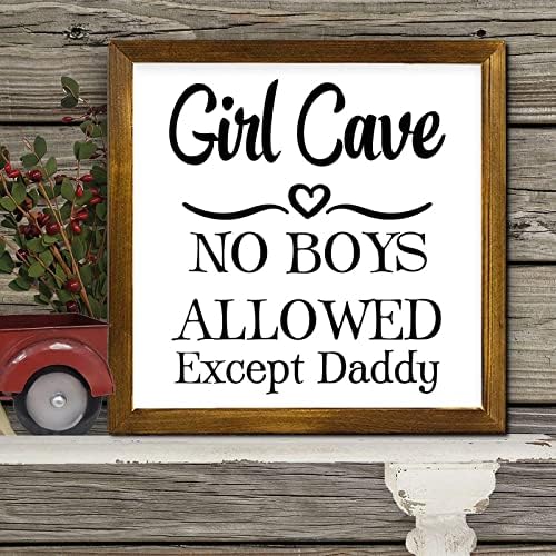 Девојче пештера не е дозволено момчиња, освен тато дрво, врамен знак, христијанско писание, дрвена wallидна уметност знаци гроздобер украс
