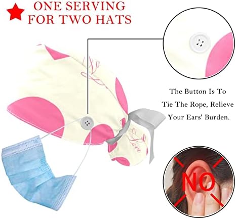 Pshhdgyhs 2 парчиња пролетно розово каранфилче работно капаче со копчиња, прилагодлива буфантна капа со држач за конска опашка