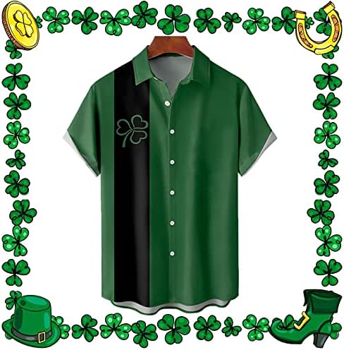 Копче за кошула за ден на маицата на Сент Патрик надолу со кратки ракави Гроздобер Боулинг Хавајски кошули Ирска детелина Печатена кошула