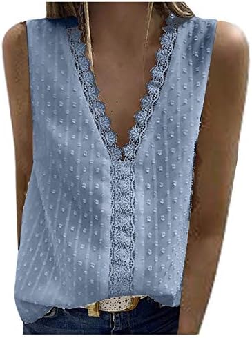 Врвен обичен резервоар за маица против вратот блуза Топ за жени со цврста боја жени чипка без ракави надворешни шорцеви со цврста женска
