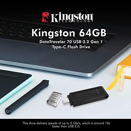 Кингстон 64GB DataTraveler 70 Пренослив И Лесен USB-C Флеш Диск-DT70/64GB w/ USB 3.2 Gen 1 Тип-C Врска До 5 GB/s плус Xpix Пакет