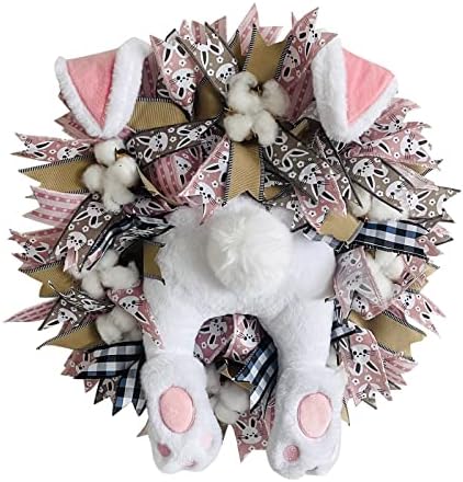 Адвентен венец столб држач за свеќи светкави велигденски розов и бел зајаче задник со уши цртан филм зајаче форма симпатична