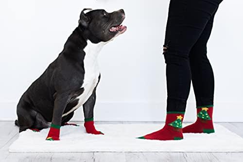 Pearhead совпаѓа со облека за човечки и кучиња, божиќни чорапи поставени за кучиња и сопственик, зелени и црвени чорапи за кучиња на новогодишни