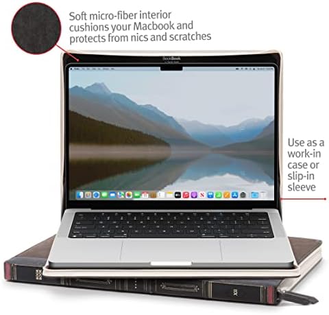 Дванаесет Јужна Книга V2 за 14 инчен M1 MacBook | Гроздобер целосна зрна кожа книга случај/Ракав Со Внатрешен Џеб