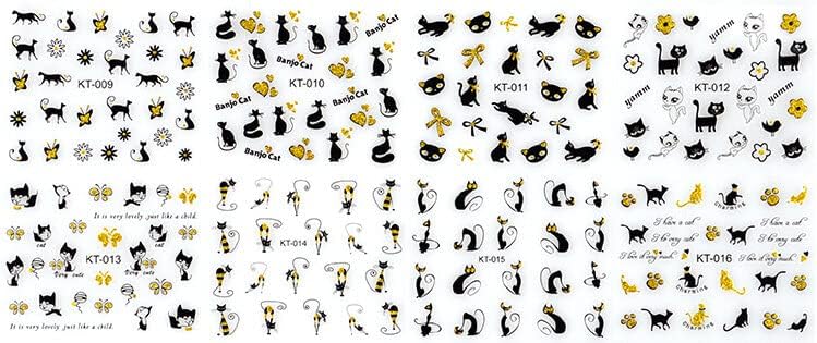 24 листови налепница за нокти за мачки 3Д црна и златна мачка за нокти за само-лепете ја декорацијата за уметност за нокти за дами