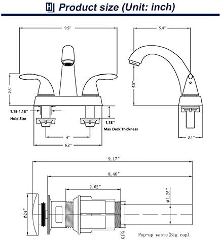 Хомелоди Тапаци за бања 2 рачки 3 дупки 4 инчи центри, полиран хром бања мијалник за мијалник