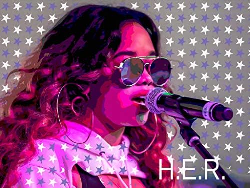 H.E.R. R&B Hotешка портрет пејачка RNB музика Прекрасна уникатна поп -уметничка декор wallид 16X12 Постер печатење