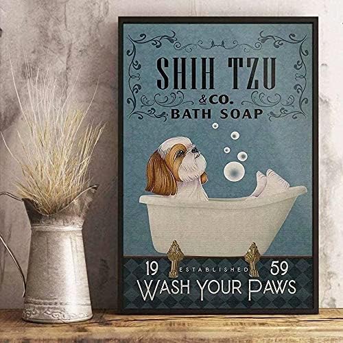 Кучиња метални калај знаци Shih Tzu Co. Bata Soop Измијте ги шепите печатено постер бања тоалетна дневна соба дома уметност wallидна декорација