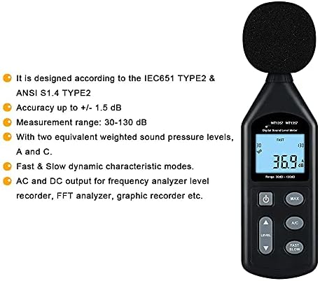YFQHDD дигитално ниво на звук на звук Дигитален DB Sound Sound Decibel Meter Meter Time Display Auto Off Setup со функција за најавување на податоци