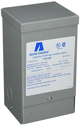 Acme Electric T181058 Transformer Buck-Boost, 1 фаза, 60 Hz, 0,5 kVA, 120V x 240V примарни волти, 16V/32V секундарни волти