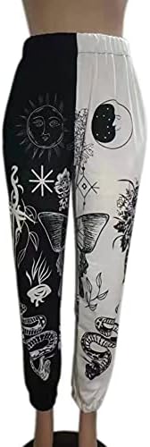 Женски графити лабави обични панталони за џемпери трендовски печатени еластични половини на глуждот врзани улични џогерни панталони