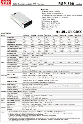MW значи добро RSP-500-3.3 3.3V 90A напојување со низок профил