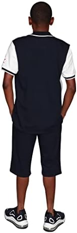 Менс со кратки ракави со кратки ракави, обична маица и шорцеви, поставени две парчиња облека од морнарица со бел памук активен спортски костум