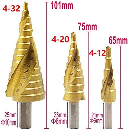 Битс за дупчење на битови HSS титаниум спирален жлеб чекори битови 4-12/4-20/4-32mm чекори за сечење алатки за метална вежба за обработка