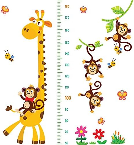 Декош жирафа &засилувач; Мајмуни Деца Висина Ѕид Шема | Кора &засилувач; Стап Расадник Ѕид Налепници За Бебе Спална Соба, Дете Игротека