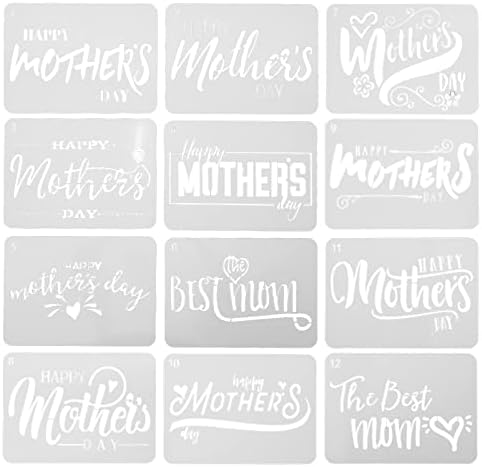 Запостави 12 парчиња среќни мајки ден матрил украсна мама буква слика сликање шаблони за матки шупливи табла за цртање за DIY -картички