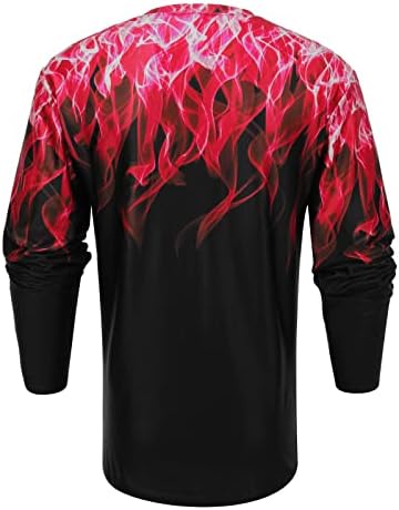 Памук мешавина на врвот за мажи оган 3Д печатена кошула со долг ракав трендовски црна маица
