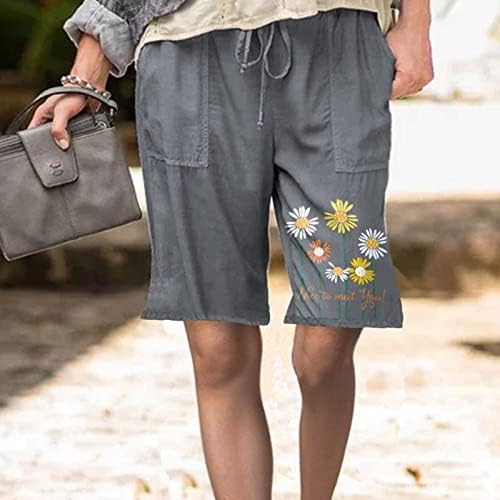 Печатете ги шорцевите во Бермуда за жени должина на коленото летни обични шорцеви со дрес со длабоки џебови салон со долги шорцеви