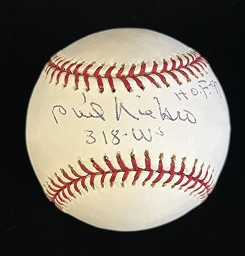 Потпишан официјален официјален MLB Yankees лого на Фил Никро Хоф 97 318 W/холограм - автограмирани бејзбол