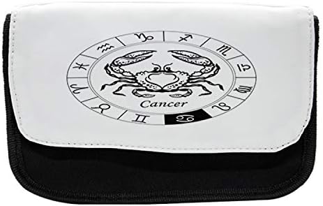 Случајна кутија за молив за рак на хороскопски карцином, морски животински океан, торба со молив со ткаенини со двоен патент, 8,5 x 5,5, црно -бело