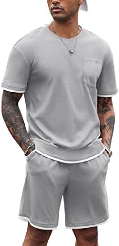 Коофанди машка кошула и шорцеви поставени 2 парчиња облеки во летни тренерки поставени со џебови