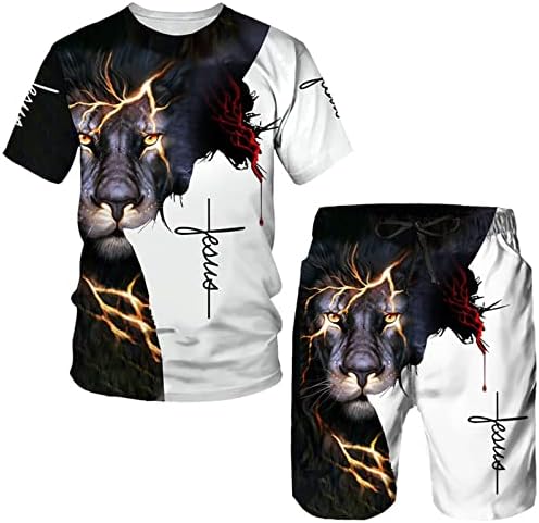 Летен 3Д лав печати машка маица/шорцеви/костум Краток ракав улична облека со 2 парчиња активна облека