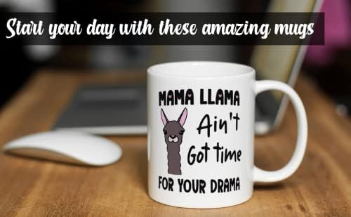 Средна керамичка кригла Muggin Llama 11oz - Мама Лама нема време за вашата драма - квалитетно керамика и печатење - уметнички дела