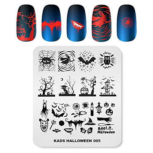 Шаблони за нокти за нокти на Ноќта на вештерките на KADS, шаблони за печат на ноктите за печатење на уметност со таблички со лилјаци со тиква