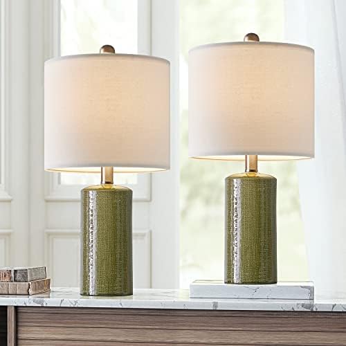 G-Safava 20,25 инчи модерна керамичка табела за ламба од 2, мали ламби за кревет во кревет, зелена ноќна ламба за ламби за крајна маса за дневна