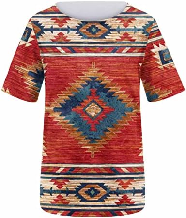 Ацтеки кошули за жени летни врвови племенски печати мексикански кошула кратки ракави етнички геометриски мета обична блуза