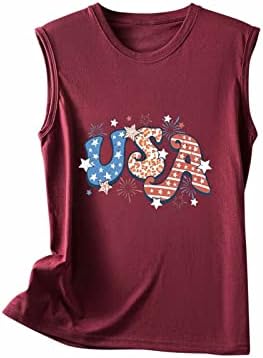 Mон мода во САД резервоари Меморијал за лето елек 4-ти јули маица околу вратот на вратот Туника маички обични независни слатки блузи