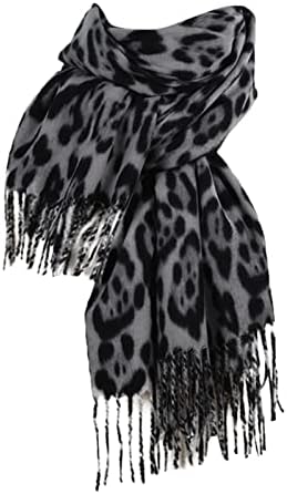 Womenените есен зимска модна шамија на главата класична шамија за печатење леопард топла мека бујна голема ќебе шрафова шалови