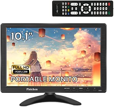 Pisichen Мал HDMI монитор - 10.1 инчен FHD 1920 × 1200 IPS преносен монитор, VGA/HDMI/AV/BNC/USB порти, мини безбедносен монитор за