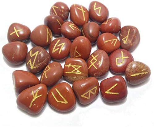 Урбаншопе Црвен џепер-скапоцен камен врежан 25 парчиња руни камења за лековити чакра за лекување чакра балансирање на емф заштита камен