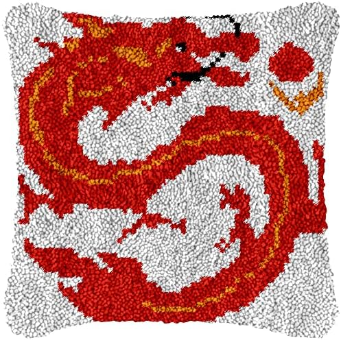 Кинески црвен змеј со кука за куки за кука перница печатена платно платно, перница од капчиња од предиво од сила, кука, кука, кука за заклучување на перници за везење