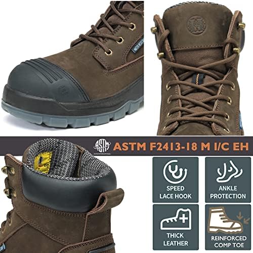 Монтвел Менс Работни чизми, 6 Композитни пети водоотпорни чизми за работа за мажи, безбедност отпорна на лизгање и пункција,