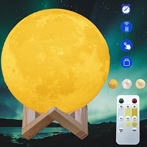 OXLHTS Осветлување Месечината Светилка, 3 Бои LED Затемнети Тајмер Месечината Ноќ Светлина Со Штанд &засилувач; Далечински,
