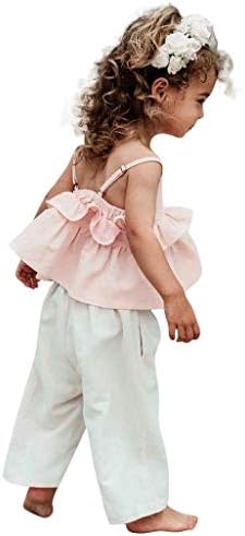 Kehen- toddler бебе девојче Обична облека прилагодливи ленти врвни + лабави долги панталони + лента за глава
