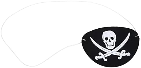 Почувствувана материјална капа на черепот, удобно еластично опсег за череп за очи, пиратски лепенка за очи, за забава со пиратски теми за