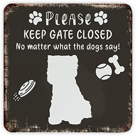 Смешно кучиња метални калај знаци плакета Ве молиме, чувајте ја портата затворена кучиња шепа за отпечатоци од миленичиња, добредојде на