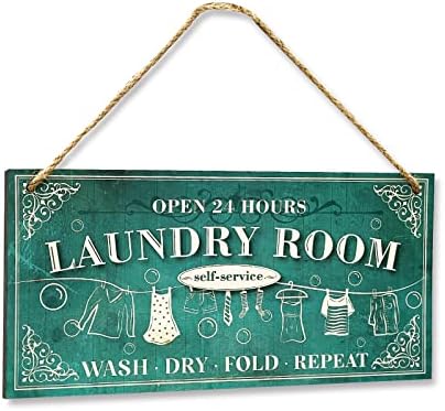 Оригах само сервис Отворено 24 часа перална знак Дрвен рустикален перална со простории за перење со канапски јажиња, за дома и бизнис,