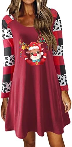 Божиќни фустани за жени со долг ракав против вратот црвено вино стакло линиски фустан плус големина секси вечерен коктел долг фустан