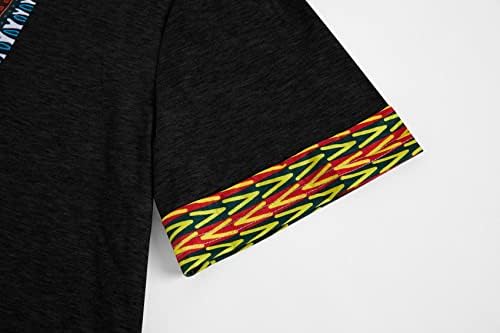 Макром Машки Африкански Дашики Маица Племенски Цветни Печати V Вратот Тенок Одговара Кошули Блузи