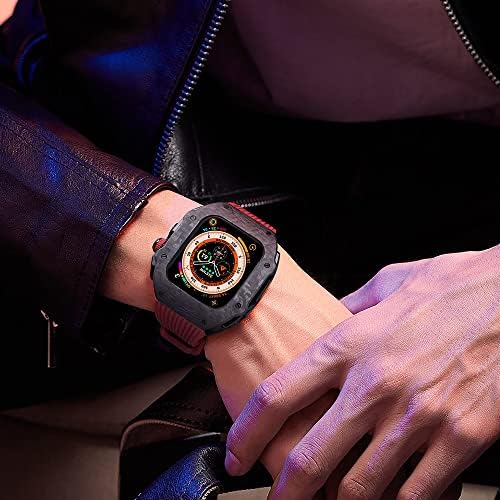 Комплет за модификација на луксуз ZEDEVB за Apple Watch 8 Ultra 49mm флуор гума каиш јаглеродни влакна за iWatch 8 7 6 5 4 SE 45mm 44mm