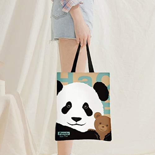 Панда платно торба за жени, торба за еднократна употреба со патент, торба за купување, торба за плажа, торба за патувања, печатена памучна симпатична торба
