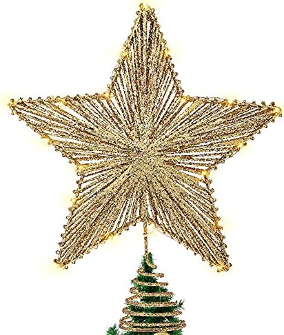 Toyandona 1Pcs Божиќна Ѕвезда Дрво Топпер, Осветлена Елка Топпер Злато Сјај Новогодишна Елка Украс За Новогодишна Елка Топер Украси