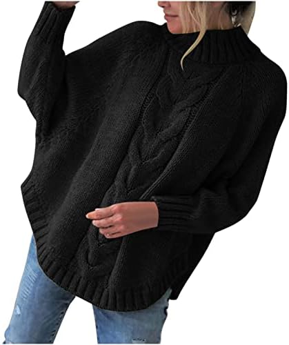 Womenените со долг ракав Туртленек Чунки плетен џемпер асиметрични преголеми есенски зимски џемпери случајни врвови за скокач на пулвер